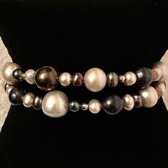 Rich Multi-colored Two-strand Pearl Stretch Bracelet, 6"-9" - Picture 7 of 11